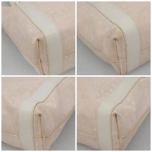 BVLGARI Logo Mania Tote Bag Canvas Pink White Silver Auth 117578 - Picture 15 of 16